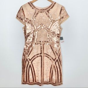 Lulu’s; Rose Gold Sequin Embroidered Bodycon Dress